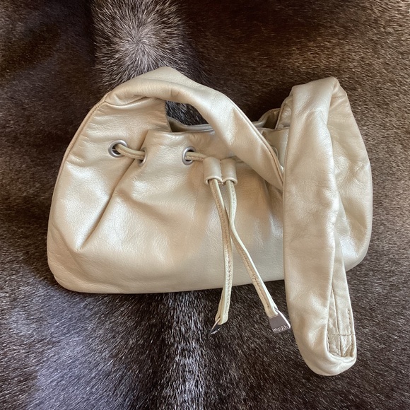 The Sak Handbags - The Sak Gold Leather Slouch Drawstring Mini Shoulder Forearm Carry Handbag 🦋